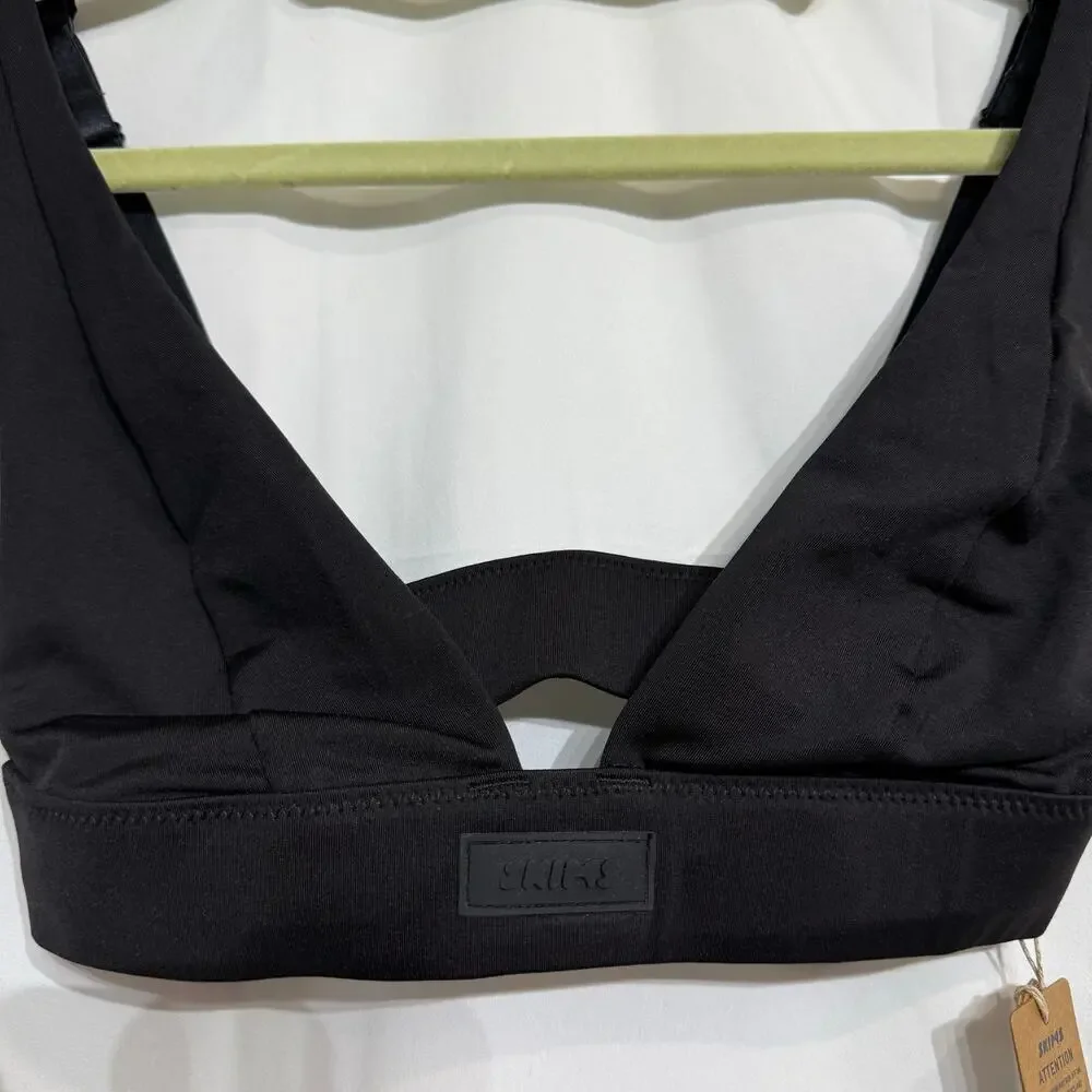 SKIMS Signature Swim Onyx Black Plunge Bikini Top Sz XXS NWT
